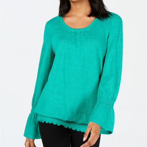 Green Smocked-Hem Top